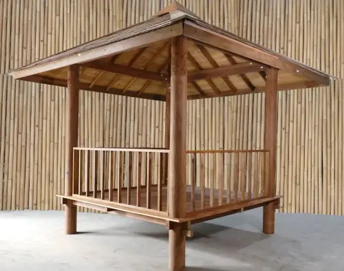 Product image of the product “Gazebo 420x414x410cm Model1, only in Bankirai, with a fence on three sides. ”